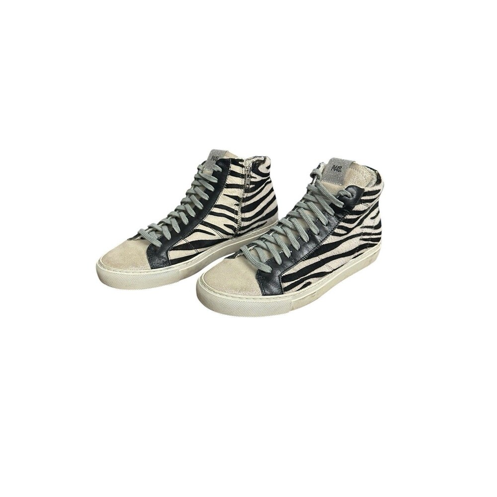 P448 Skate Sneaker Size EU 40 Zebra Pony Hair High Top Glitter Shoe US 9-10
